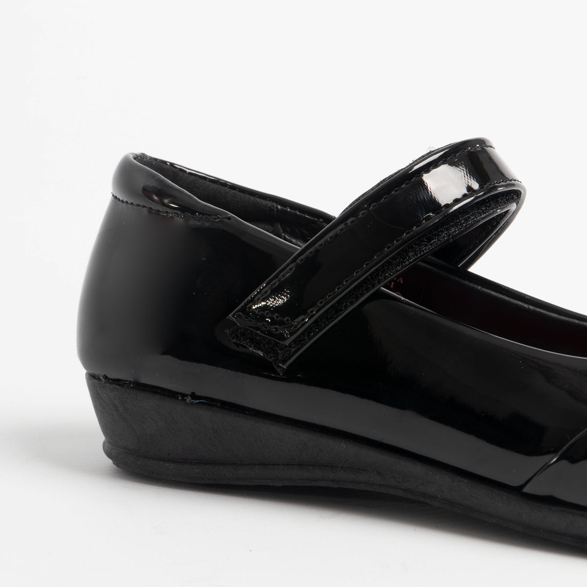 US Brass PAIGE II Girls Touch Fastened Diamante Bar Shoes Patent Black