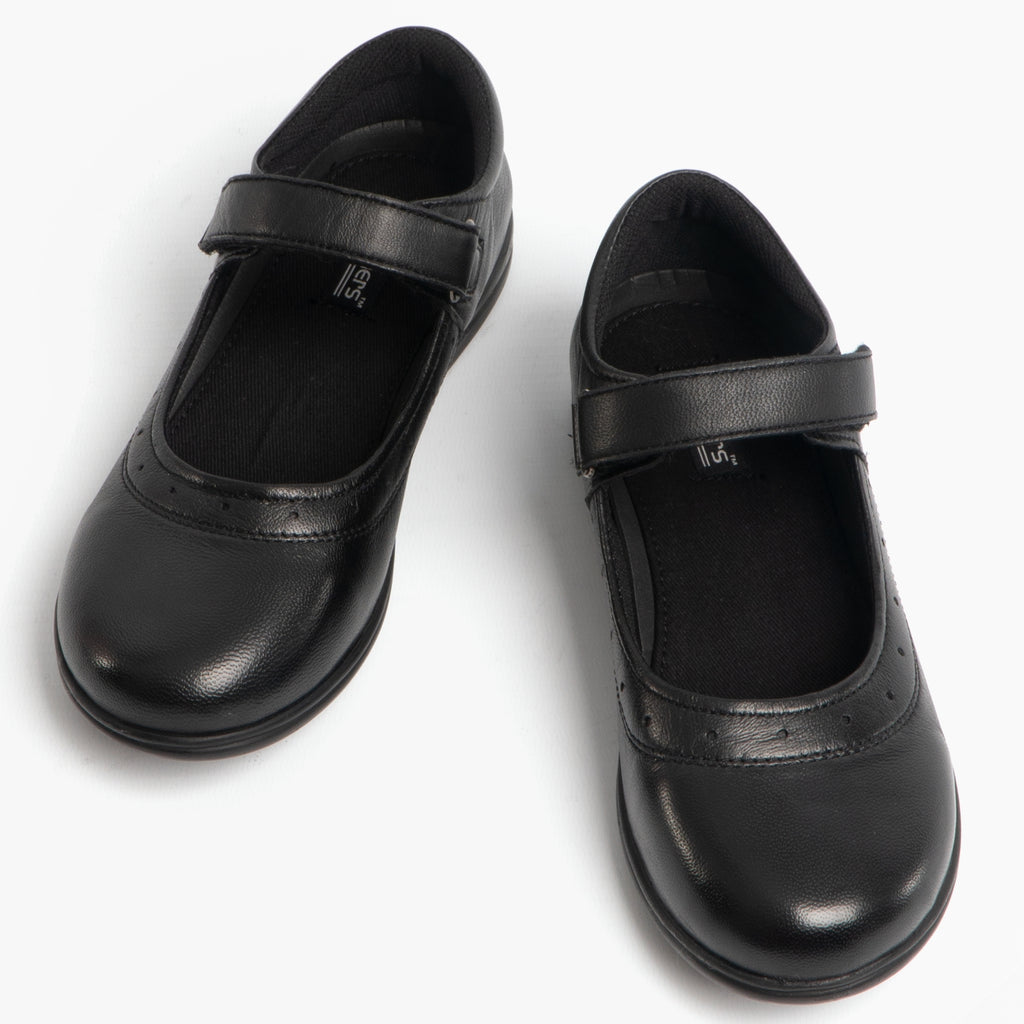 Roamers ELSA Girls Leather Touch Fasten Mary Jane Shoes Black