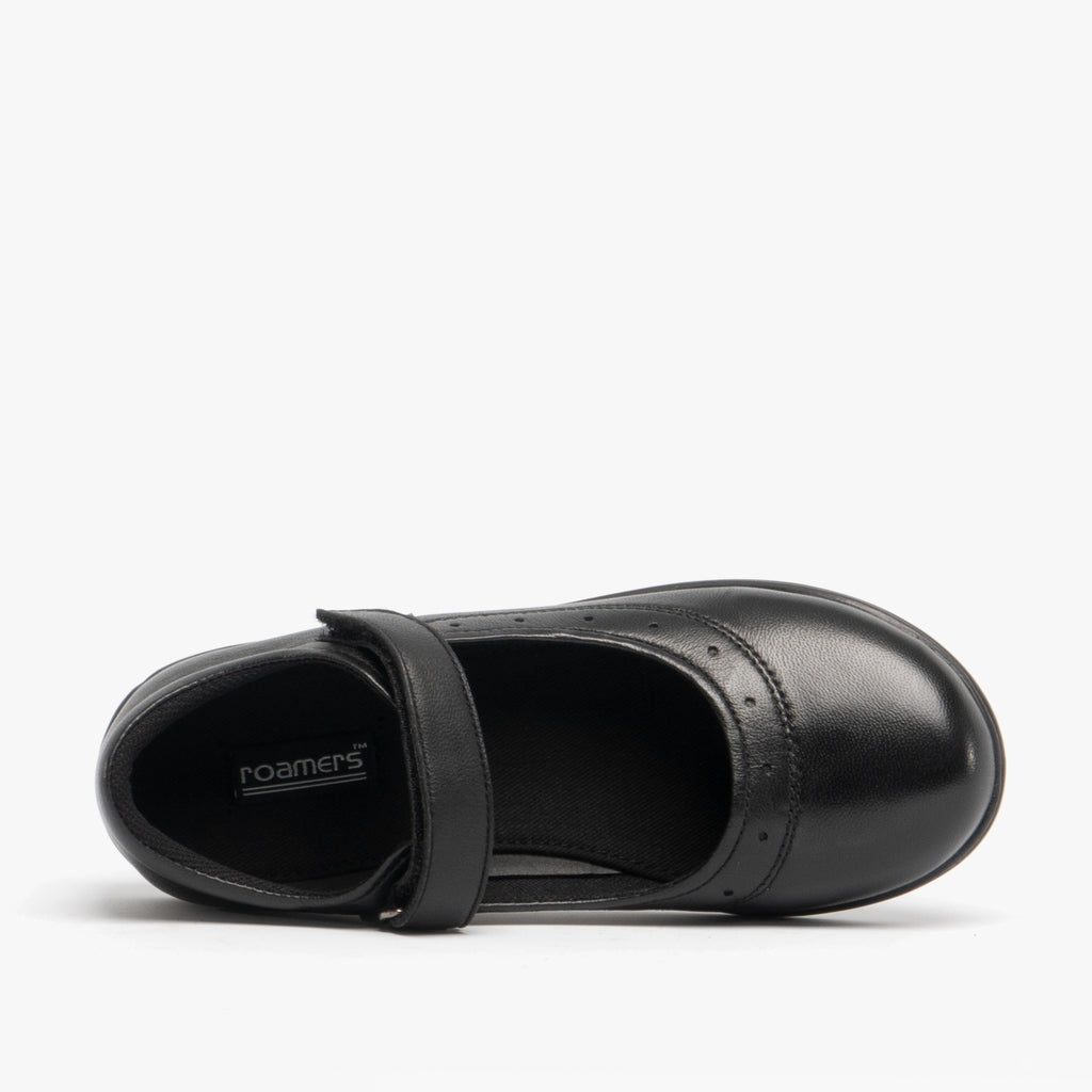 Roamers ELSA Girls Leather Touch Fasten Mary Jane Shoes Black