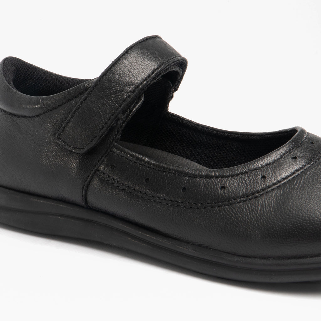 Roamers ELSA Girls Leather Touch Fasten Mary Jane Shoes Black