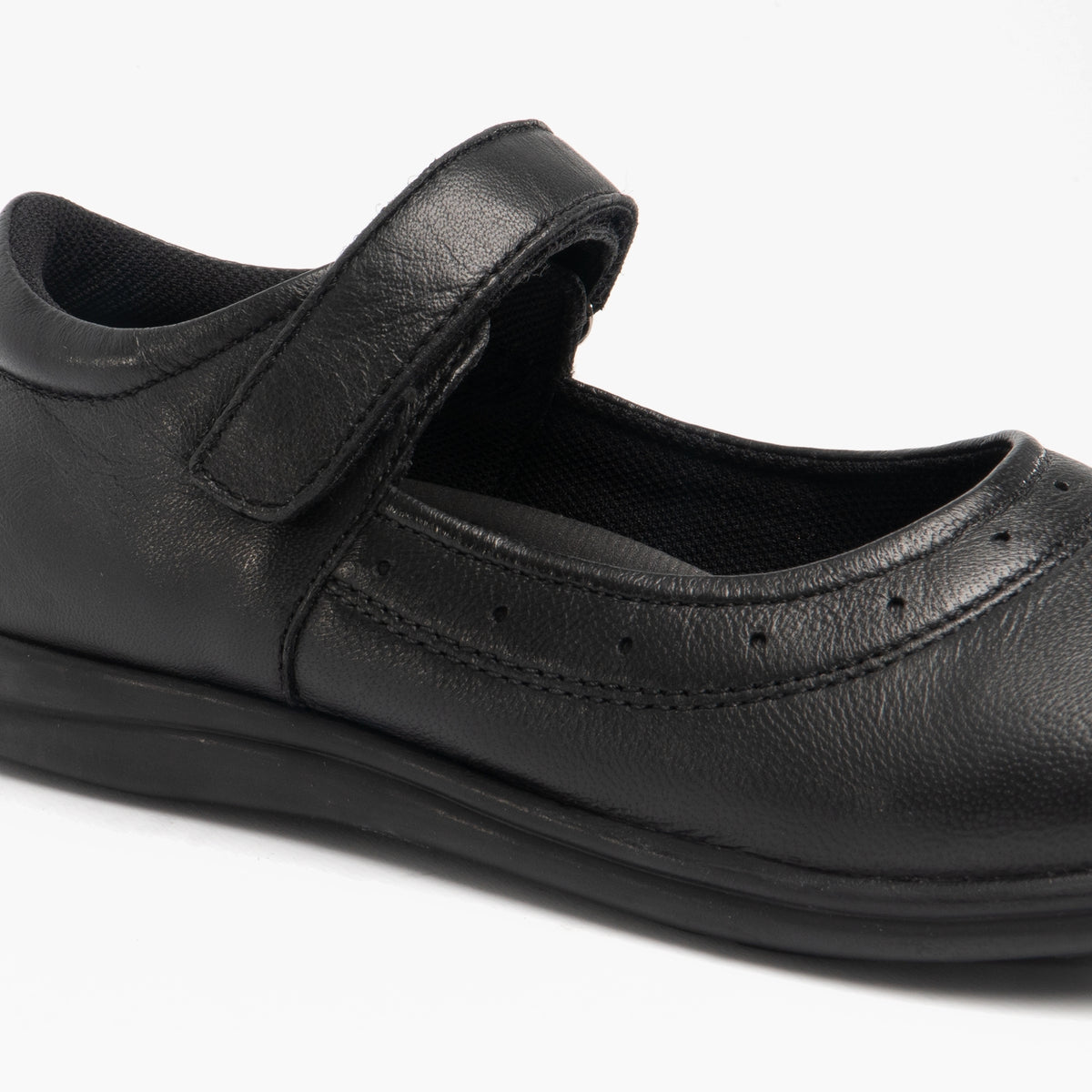 Roamers ELSA Girls Leather Touch Fasten Mary Jane Shoes Black