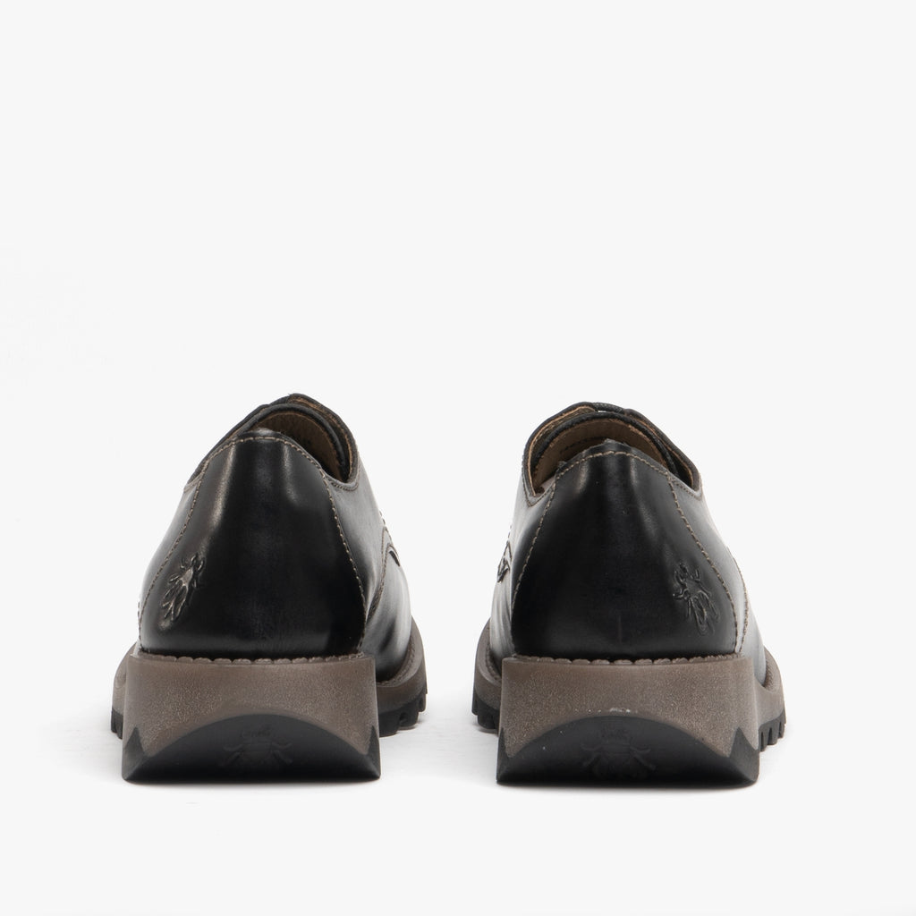 Fly London SIMB K Girls Leather Lace Derby Shoes Black
