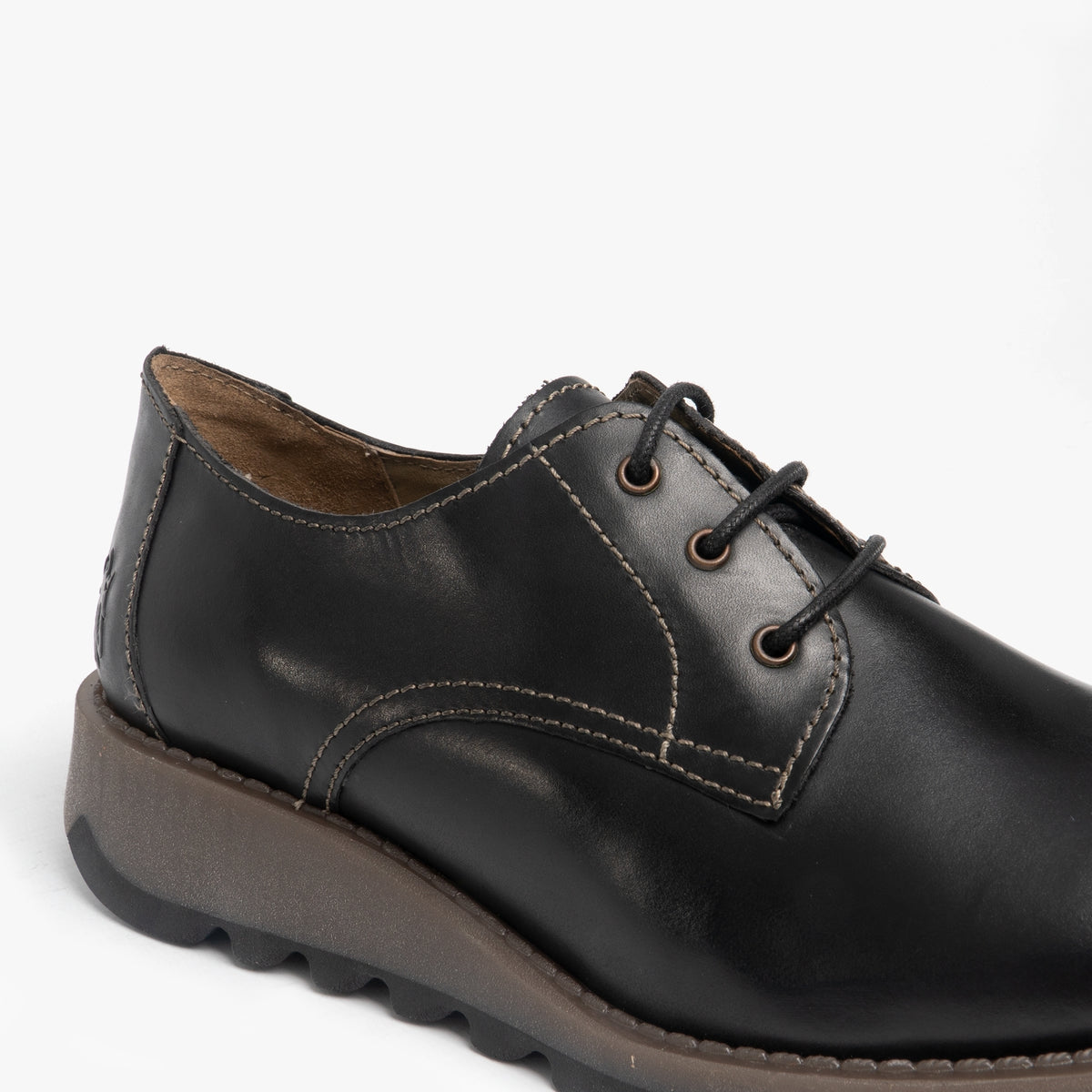 Fly London SIMB K Girls Leather Lace Derby Shoes Black