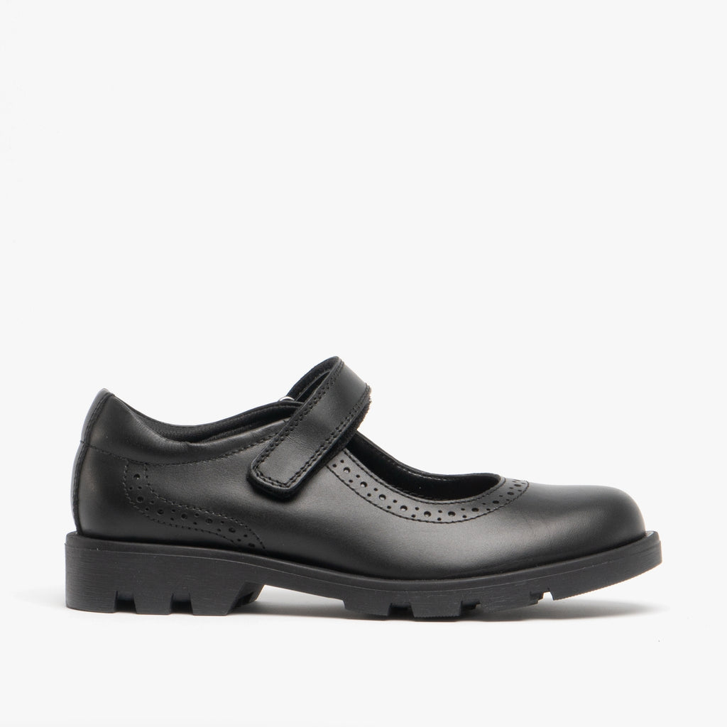 Roamers SABINA Girls Leather Touch Fasten Mary Jane Shoes Black
