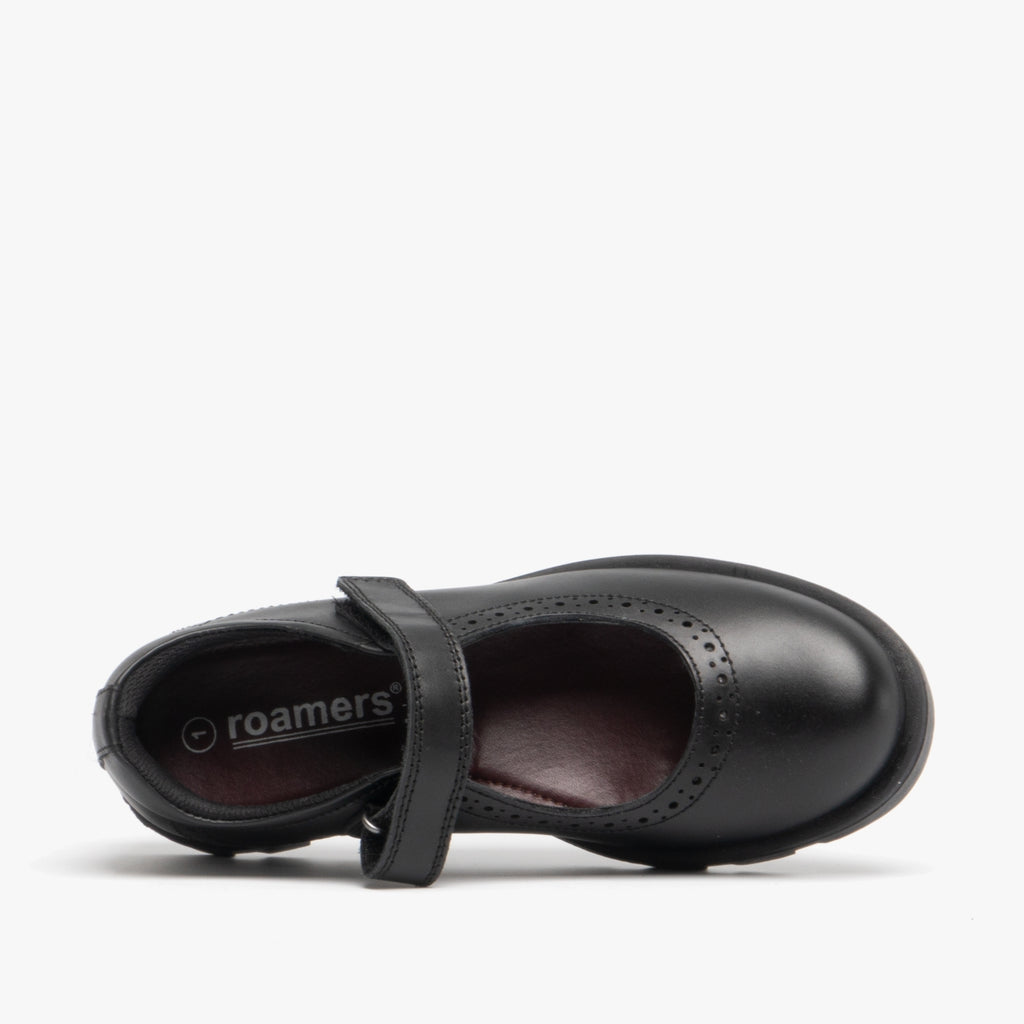 Roamers SABINA Girls Leather Touch Fasten Mary Jane Shoes Black
