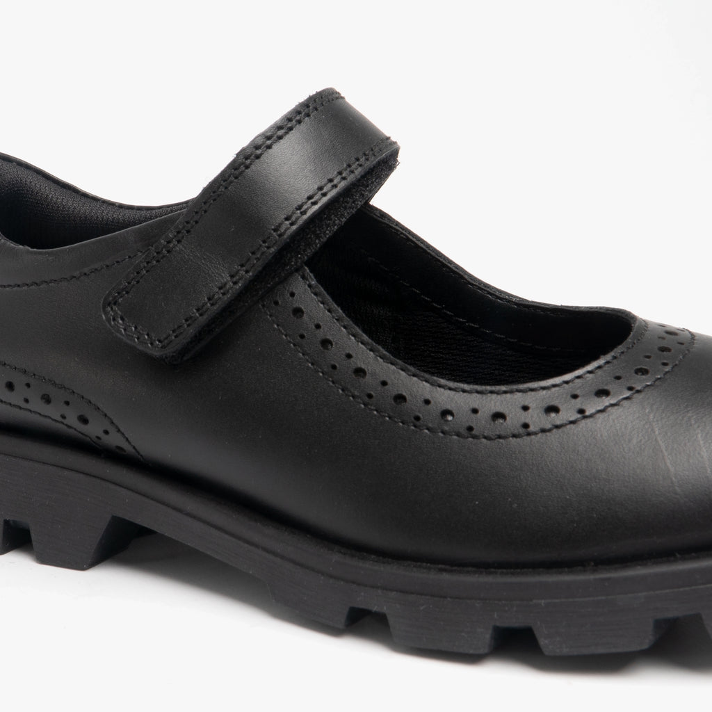 Roamers SABINA Girls Leather Touch Fasten Mary Jane Shoes Black