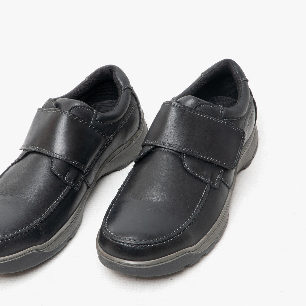 Hush Puppies CASPER Mens Leather Touch Fasten Shoes Black