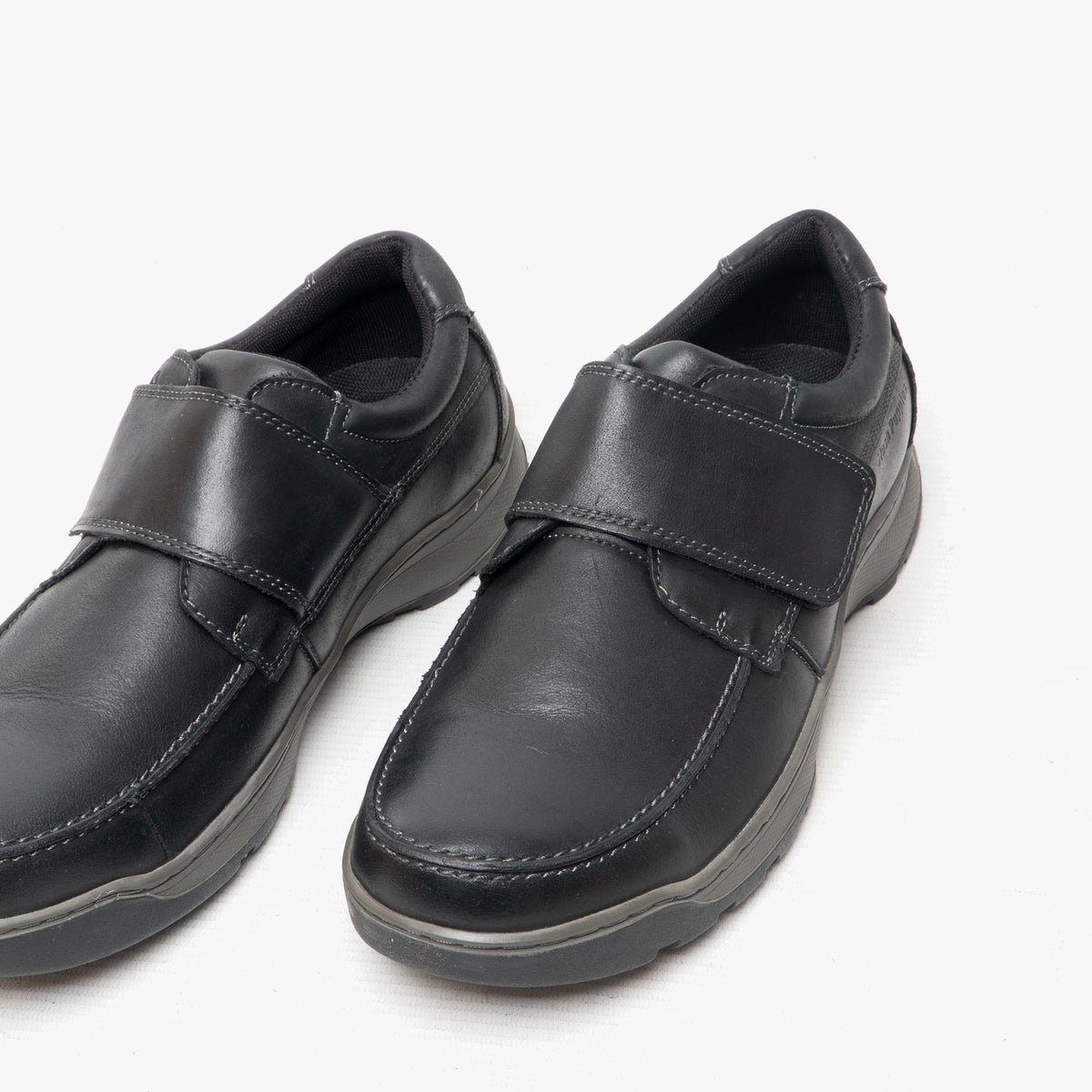 Hush Puppies CASPER Mens Leather Touch Fasten Shoes Black