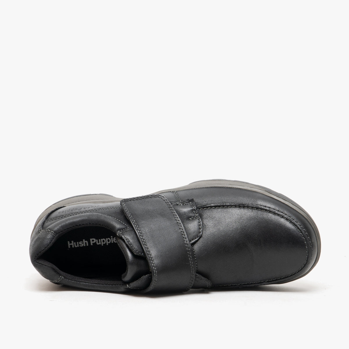 Hush Puppies CASPER Mens Leather Touch Fasten Shoes Black