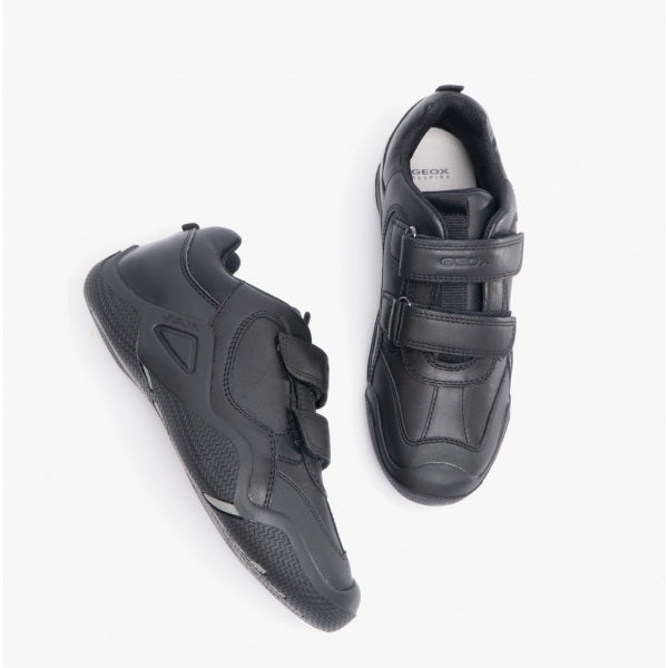 GEOX WADER Boys Leather Touch Fasten School Shoes Black