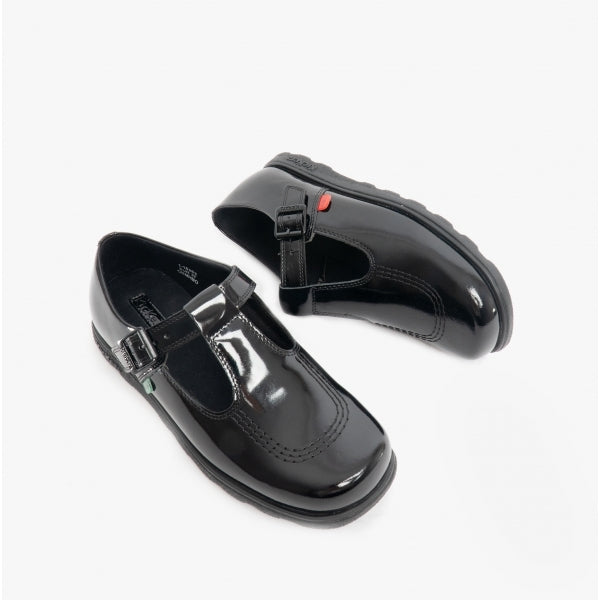Kickers 115202 FRAGMA T-BUCKLE Girls School Shoes Patent Black