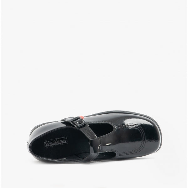 Kickers 115202 FRAGMA T-BUCKLE Girls School Shoes Patent Black