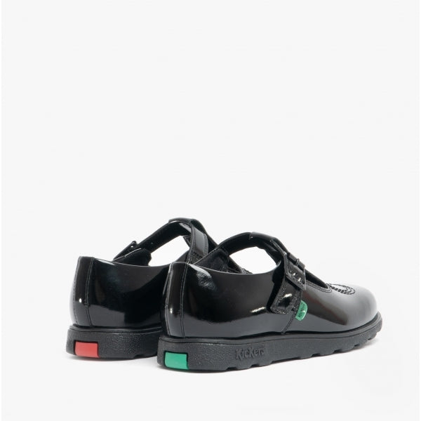 Kickers 115202 FRAGMA T-BUCKLE Girls School Shoes Patent Black
