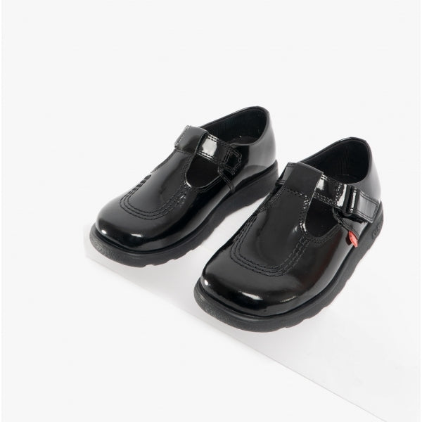 Kickers 115178 FRAGMA T-BAR Girls School Shoes Patent Black