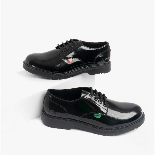 Kickers 116234 FINLEY LO Girls School Shoes Patent Black