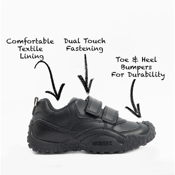 GEOX GIANT B Boys Touch Fasten School Shoes Black