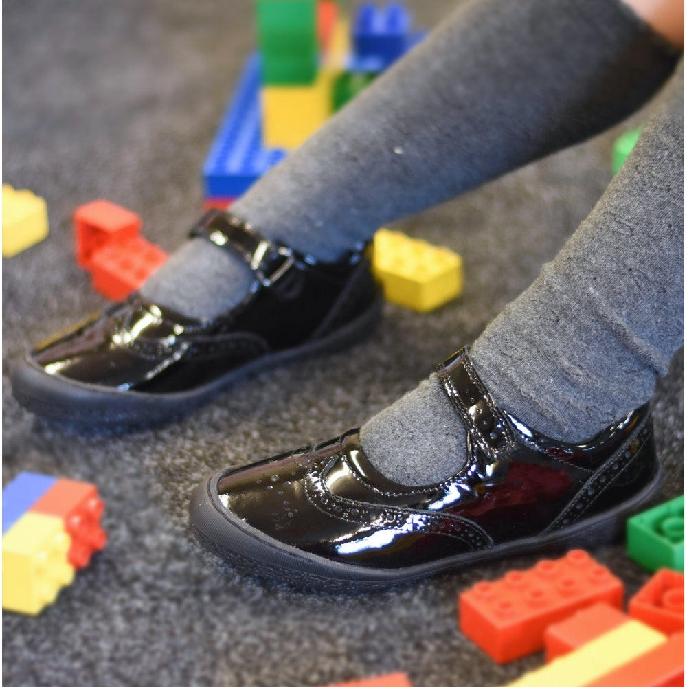 Hush Puppies RINA Girls Leather School Shoes Black Patent