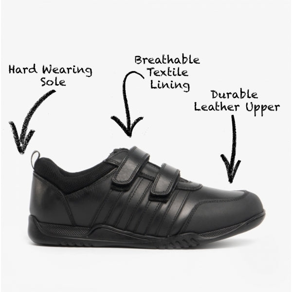 Hush Puppies JOSH Boys Leather School Shoes Black