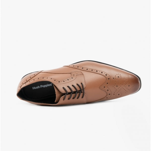 Hush Puppies ELLIOT Mens Leather Brogue Oxford Shoes Tan