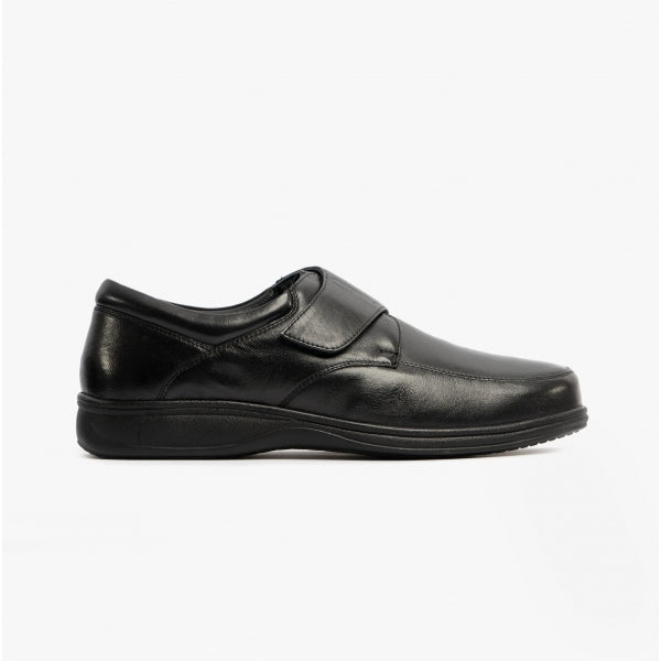 Roamers BECK Mens Leather Wide (E) Fit Touch Fasten Shoes Black