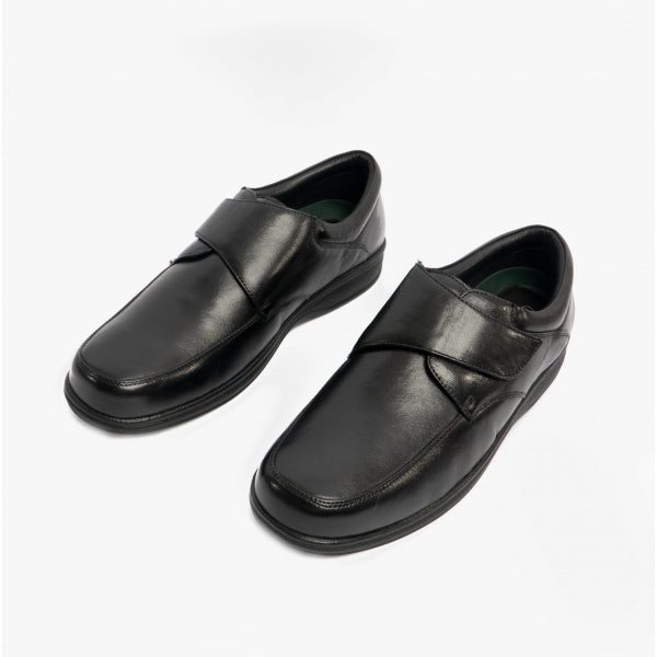 Roamers BECK Mens Leather Wide (E) Fit Touch Fasten Shoes Black