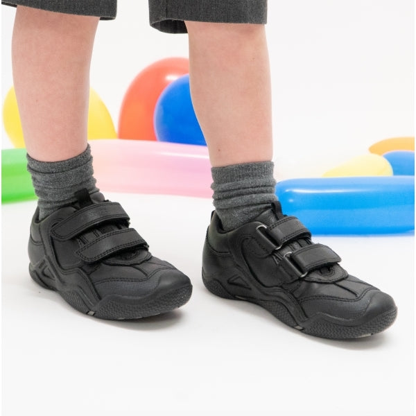 GEOX WADER Boys Leather Touch Fasten School Shoes Black
