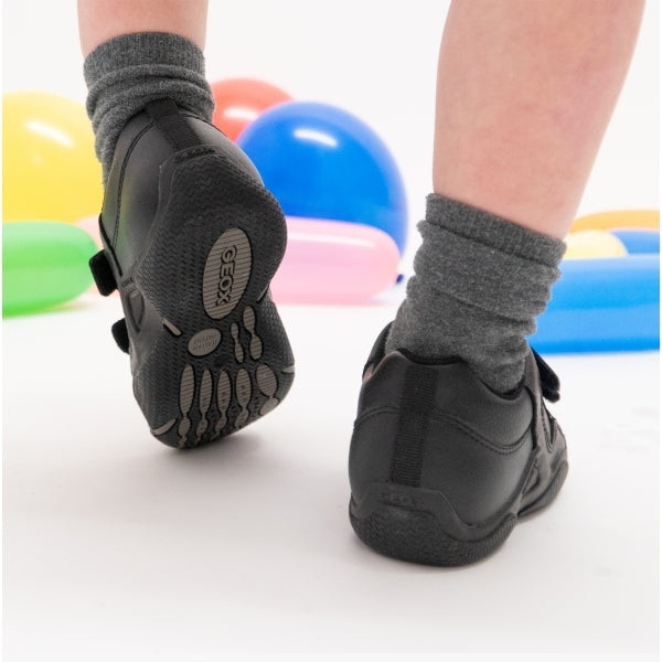 GEOX WADER Boys Leather Touch Fasten School Shoes Black