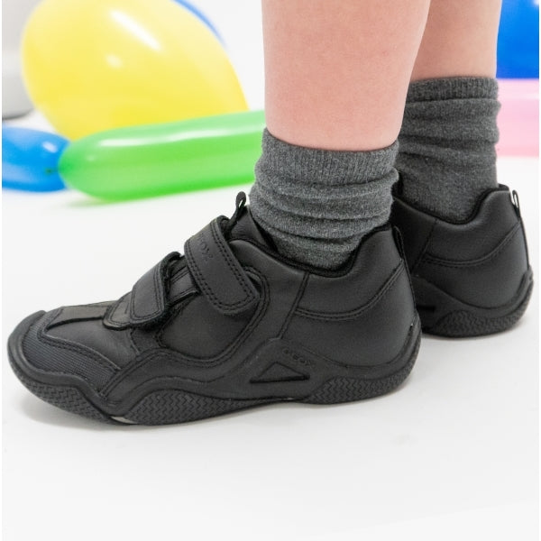 GEOX WADER Boys Leather Touch Fasten School Shoes Black