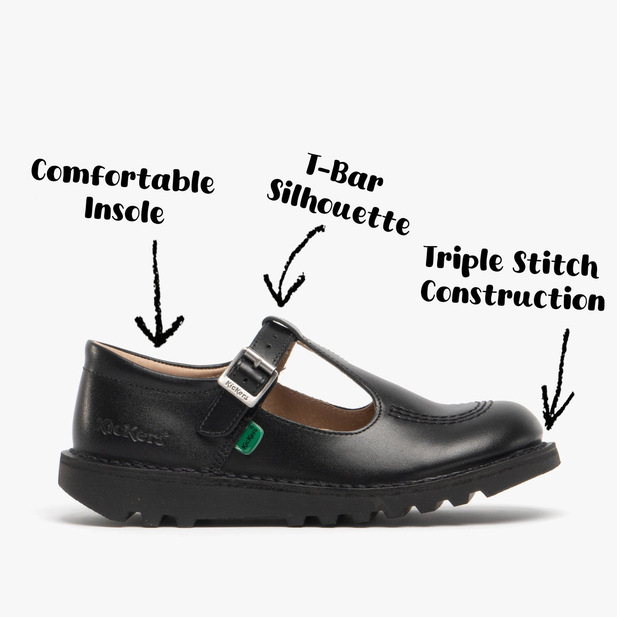 Kickers KICK Girls T-Bar School Shoes Black