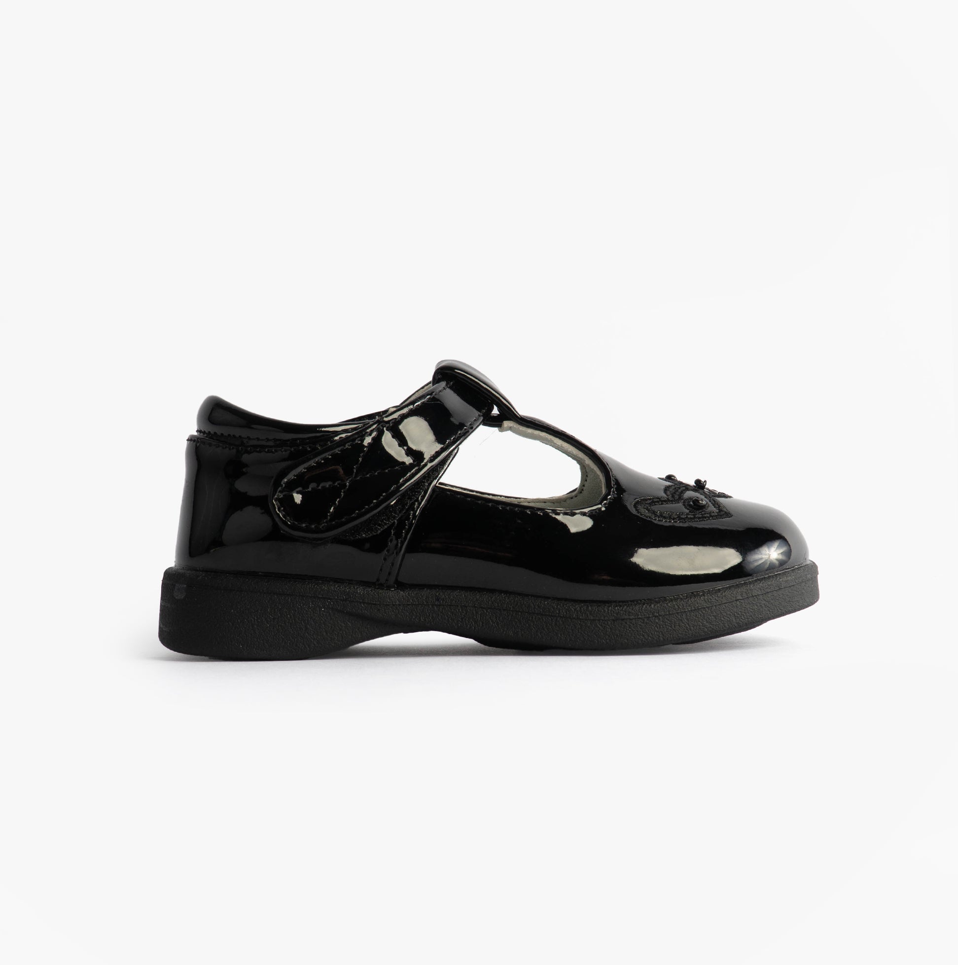 Boulevard Girls Touch Fasten T-Bar School Shoes Black Patent