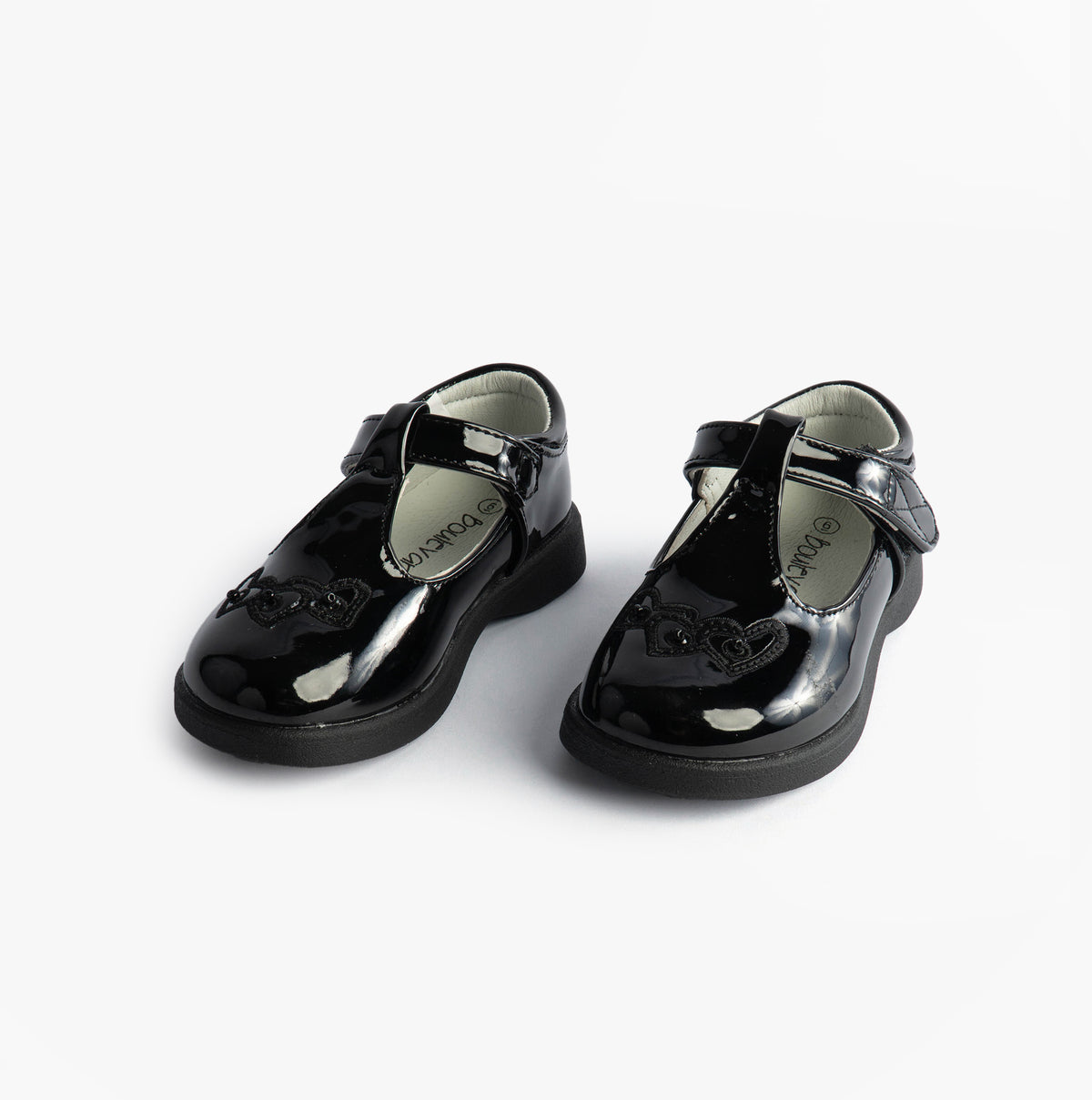 Boulevard Girls Touch Fasten T-Bar School Shoes Black Patent