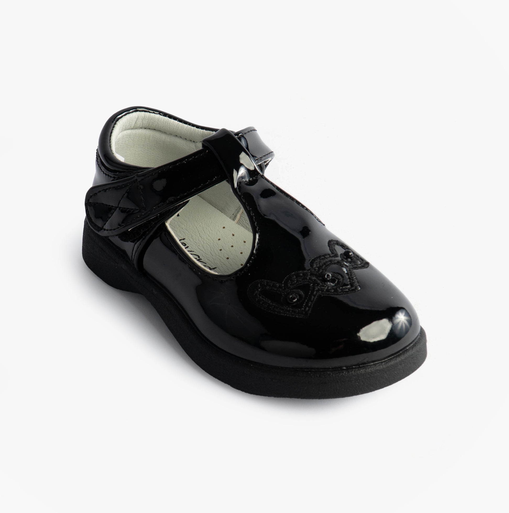 Boulevard Girls Touch Fasten T-Bar School Shoes Black Patent