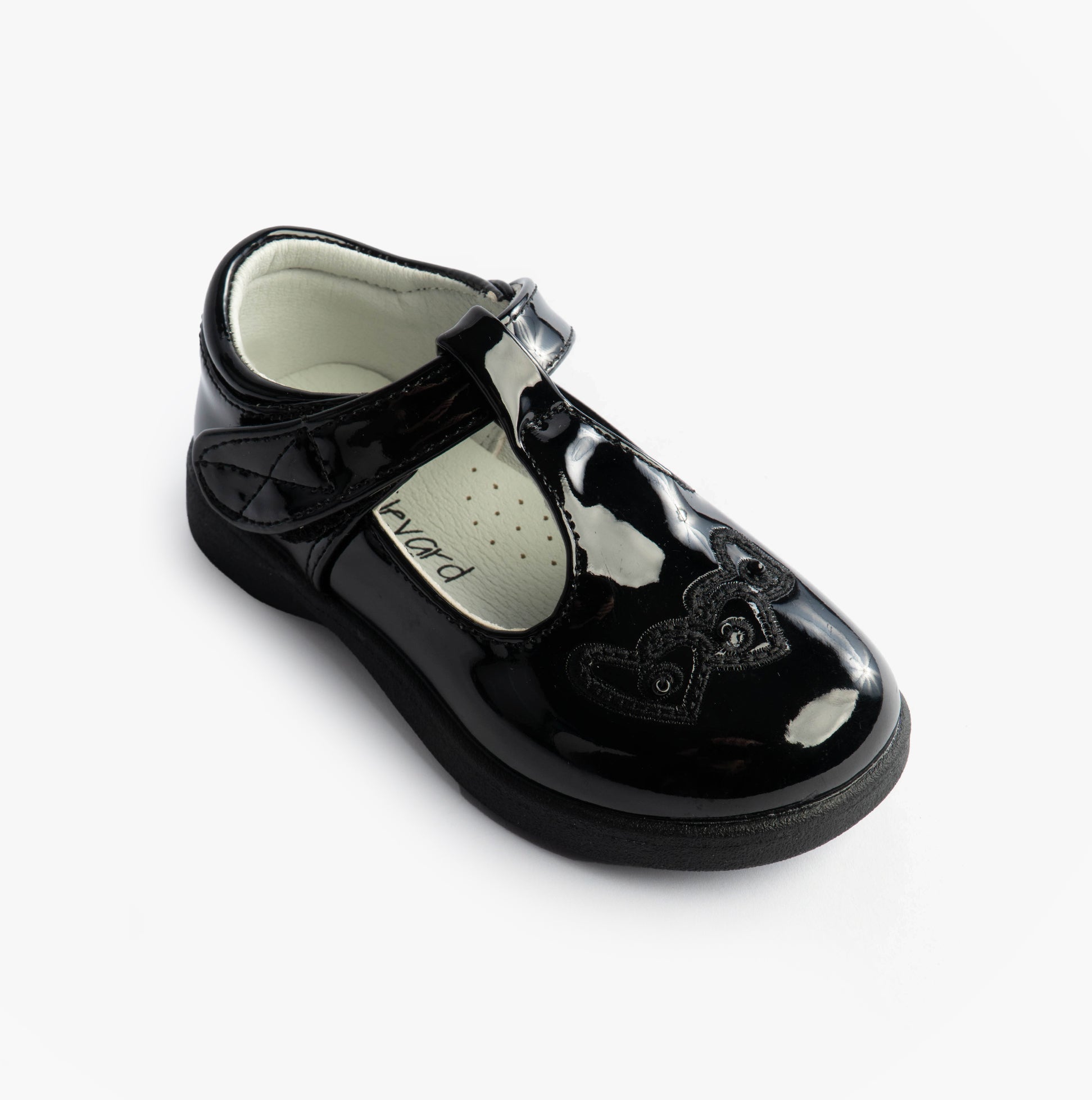 Boulevard Girls Touch Fasten T-Bar School Shoes Black Patent