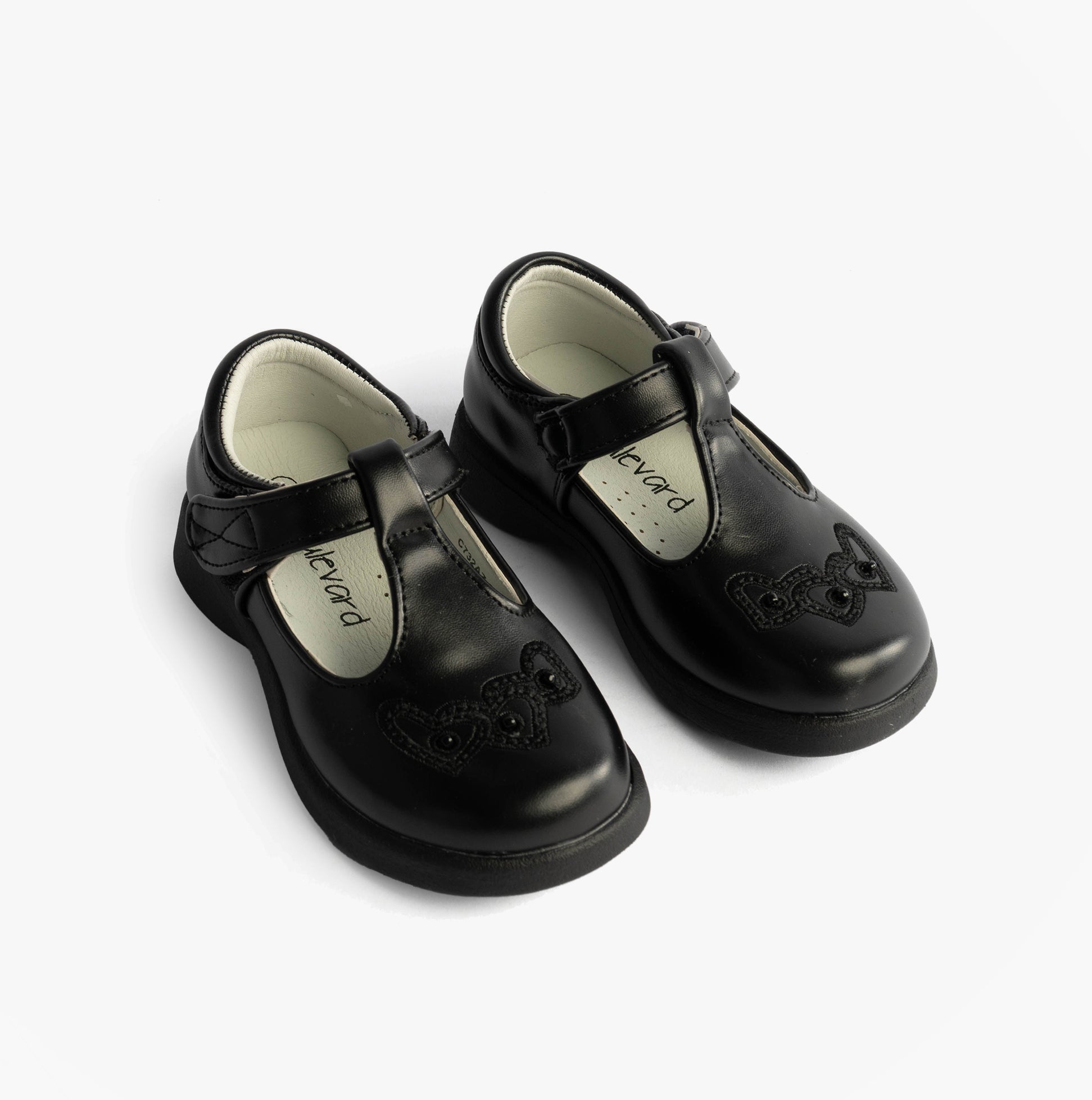Boulevard Girls Touch Fasten T-Bar School Shoes Black Matt
