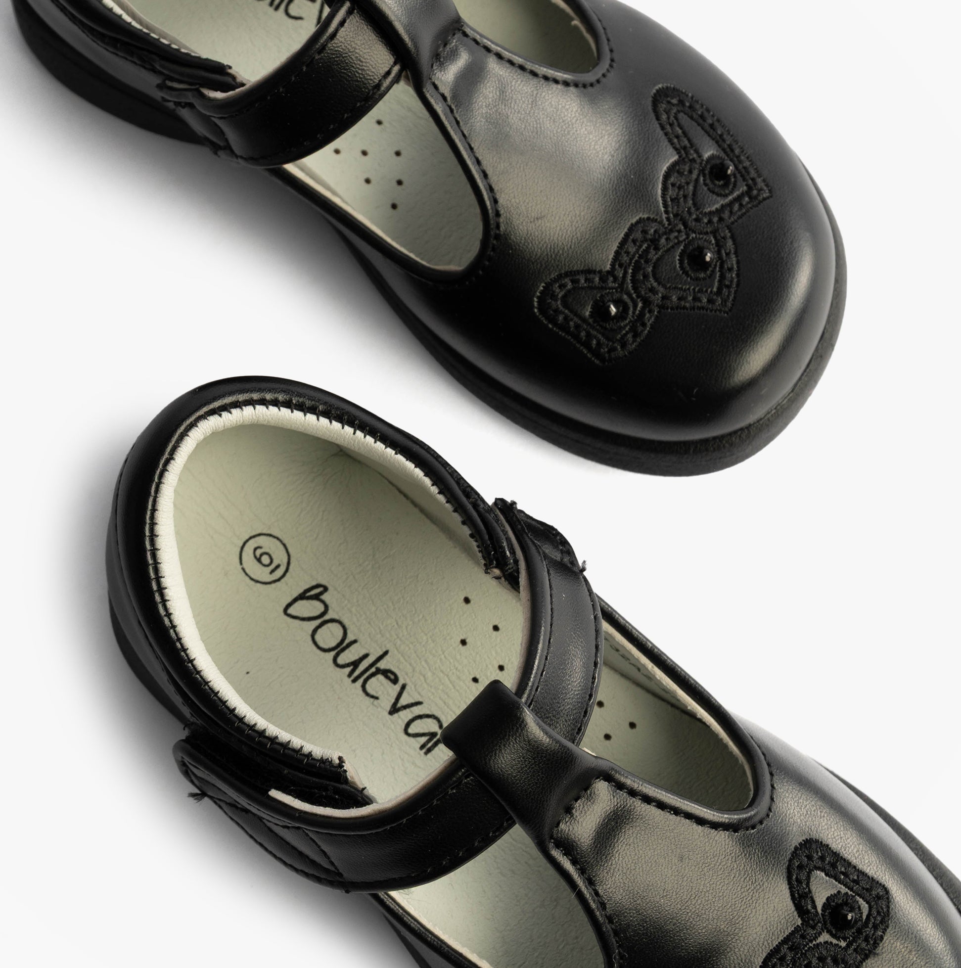 Boulevard Girls Touch Fasten T-Bar School Shoes Black Matt