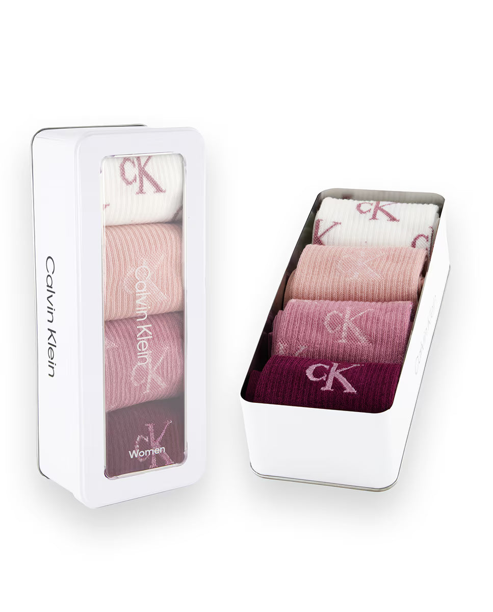 Calvin Klein 4 Pack Giftbox Lurex AOP Womens Crew Socks Multicolour