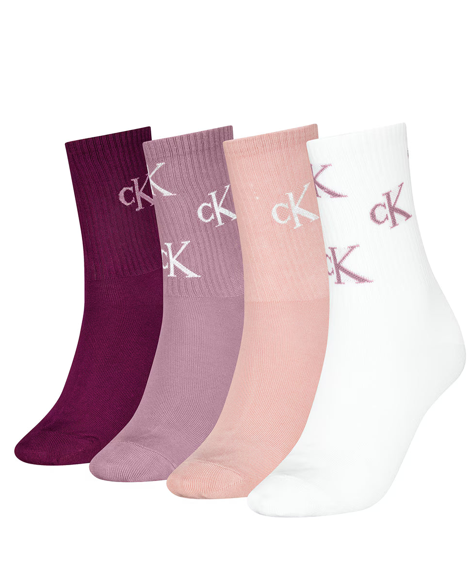 Calvin Klein 4 Pack Giftbox Lurex AOP Womens Crew Socks Multicolour