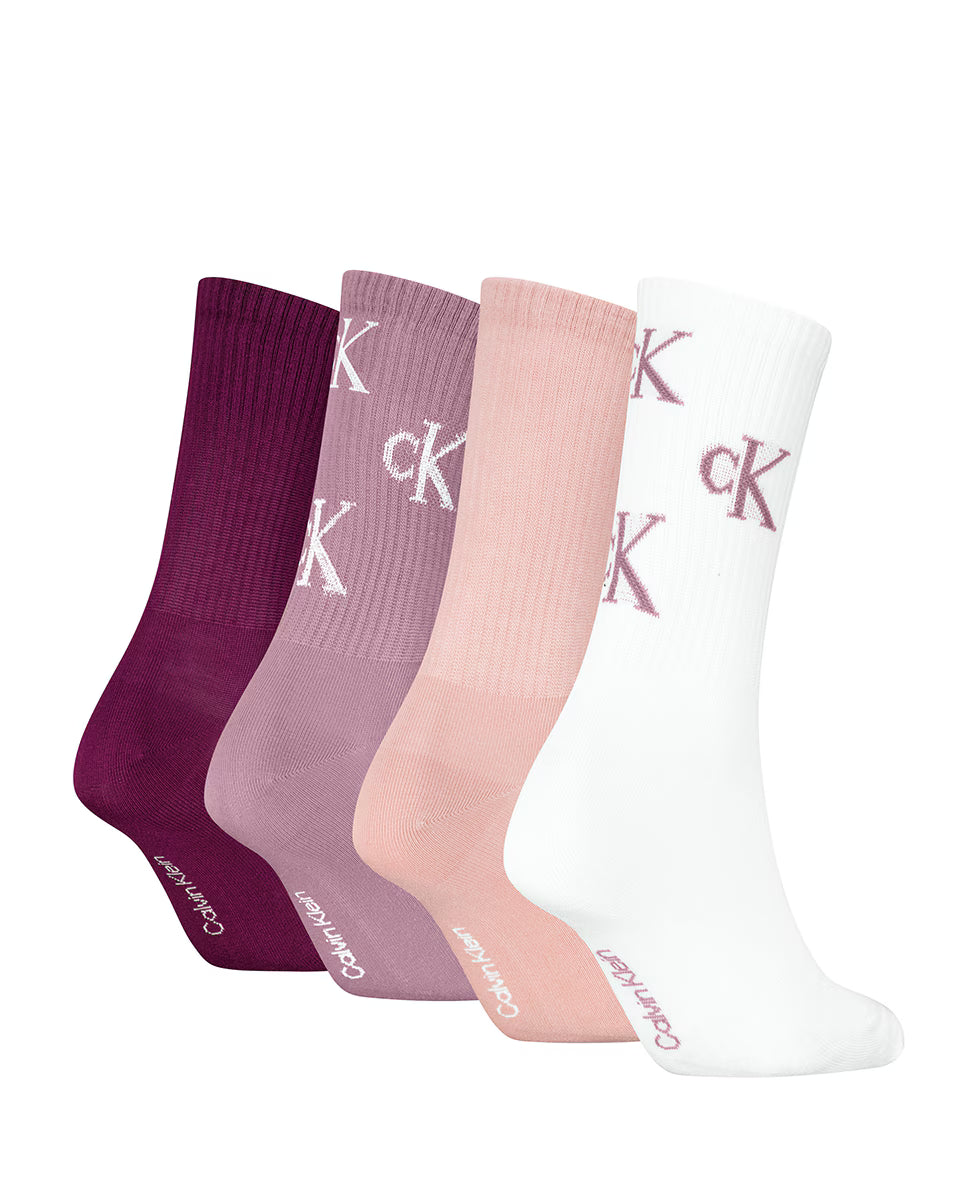 Calvin Klein 4 Pack Giftbox Lurex AOP Womens Crew Socks Multicolour
