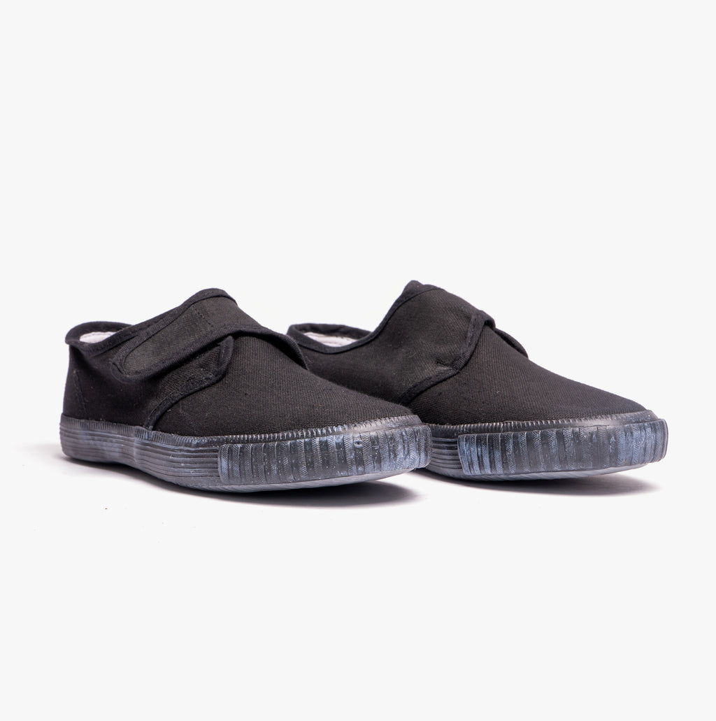 DEK RILEY Black Canvas Unisex Kids Touch Fastening Plimsoll