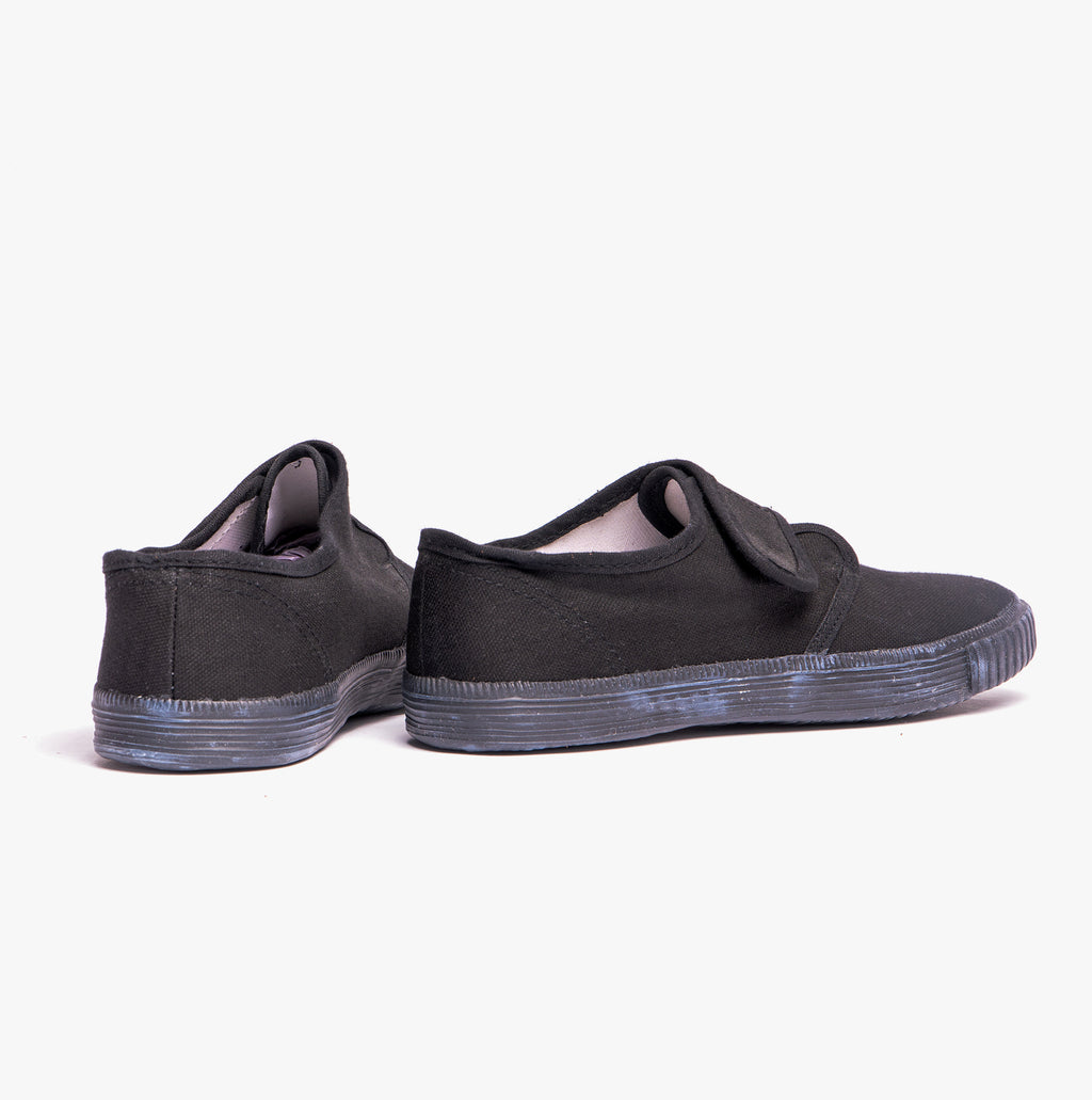 DEK RILEY Black Canvas Unisex Kids Touch Fastening Plimsoll