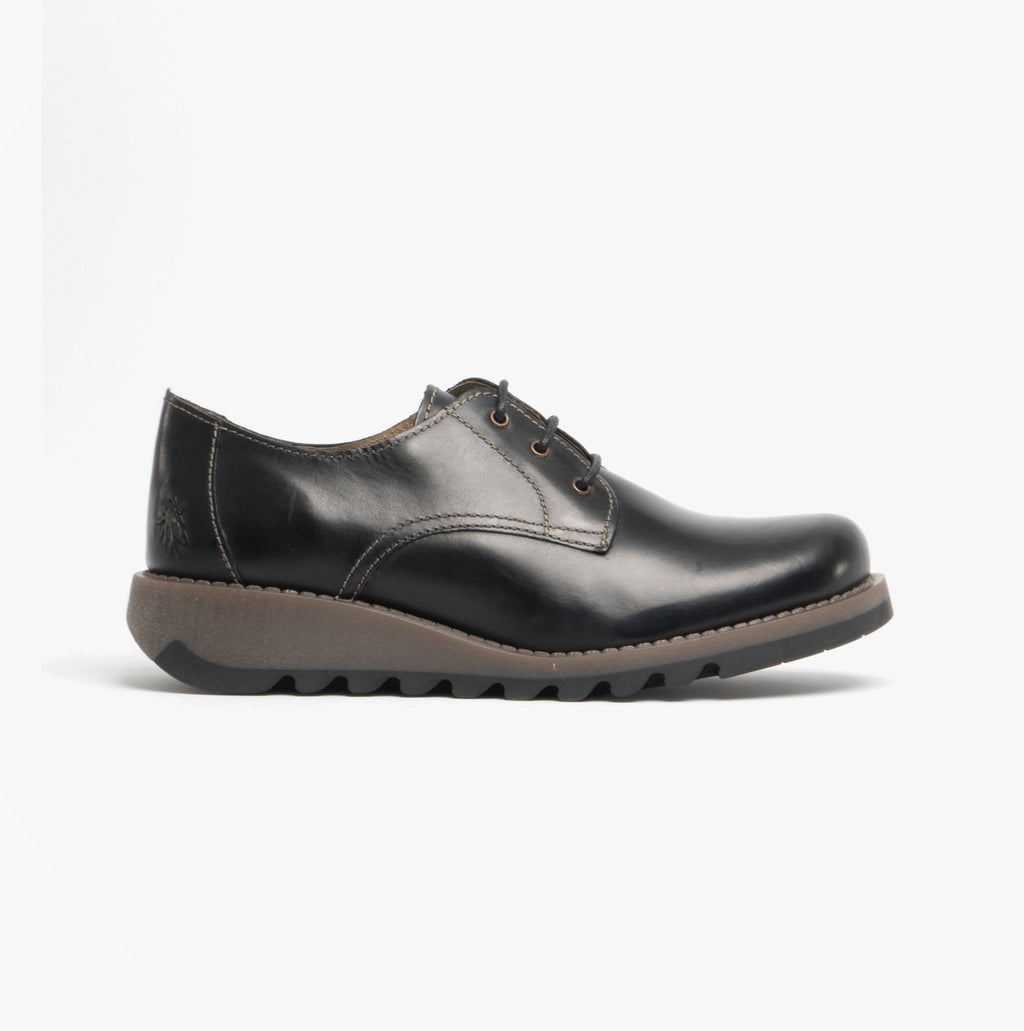 Fly London SIMB K Girls Leather Lace Derby Shoes Black
