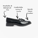 GEOX JR AGATA Girls Moccasin Tassel School Shoes Patent Black