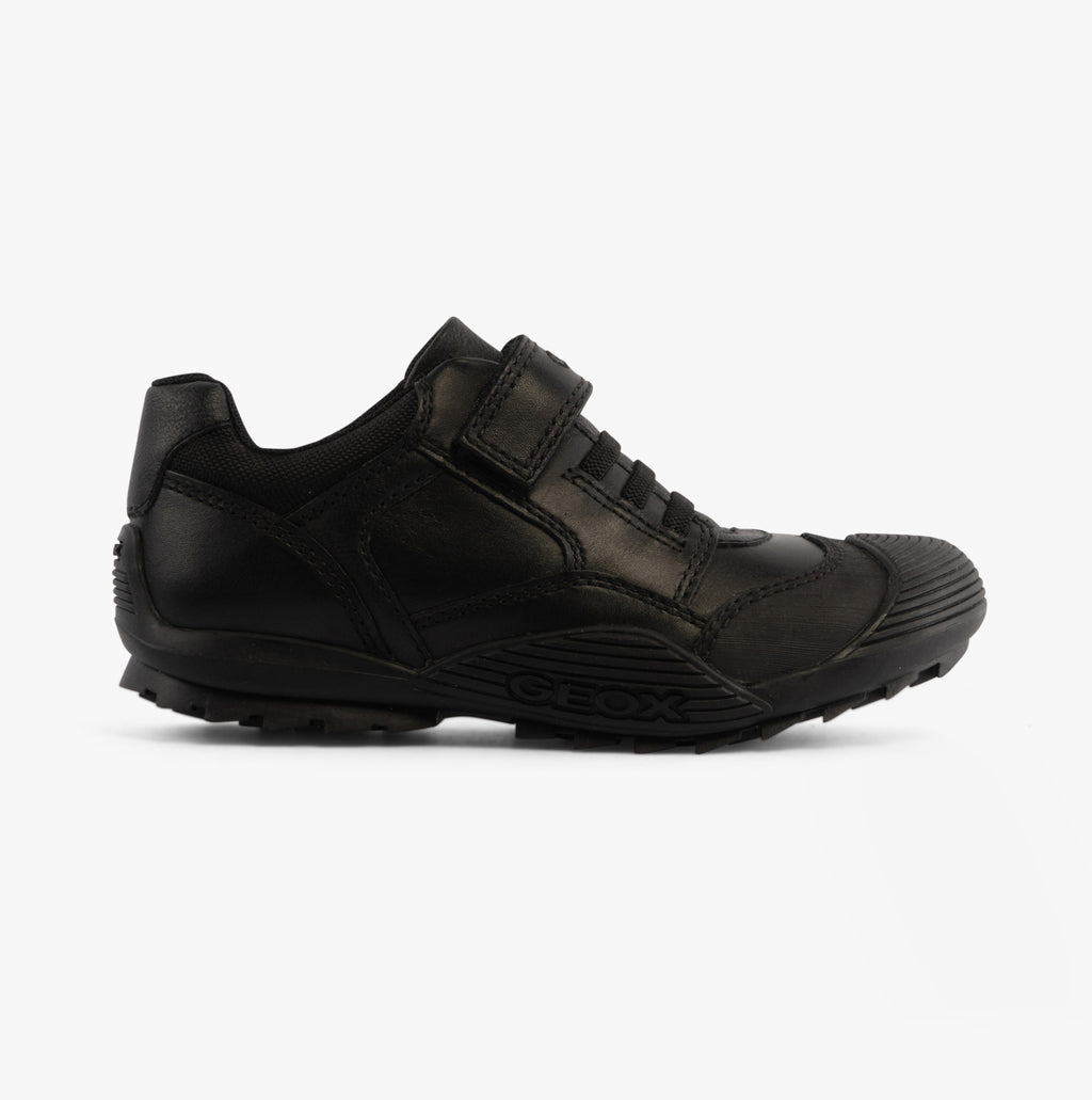 GEOX SAVAGE B Boys Leather Touch Fasten School Shoes Black
