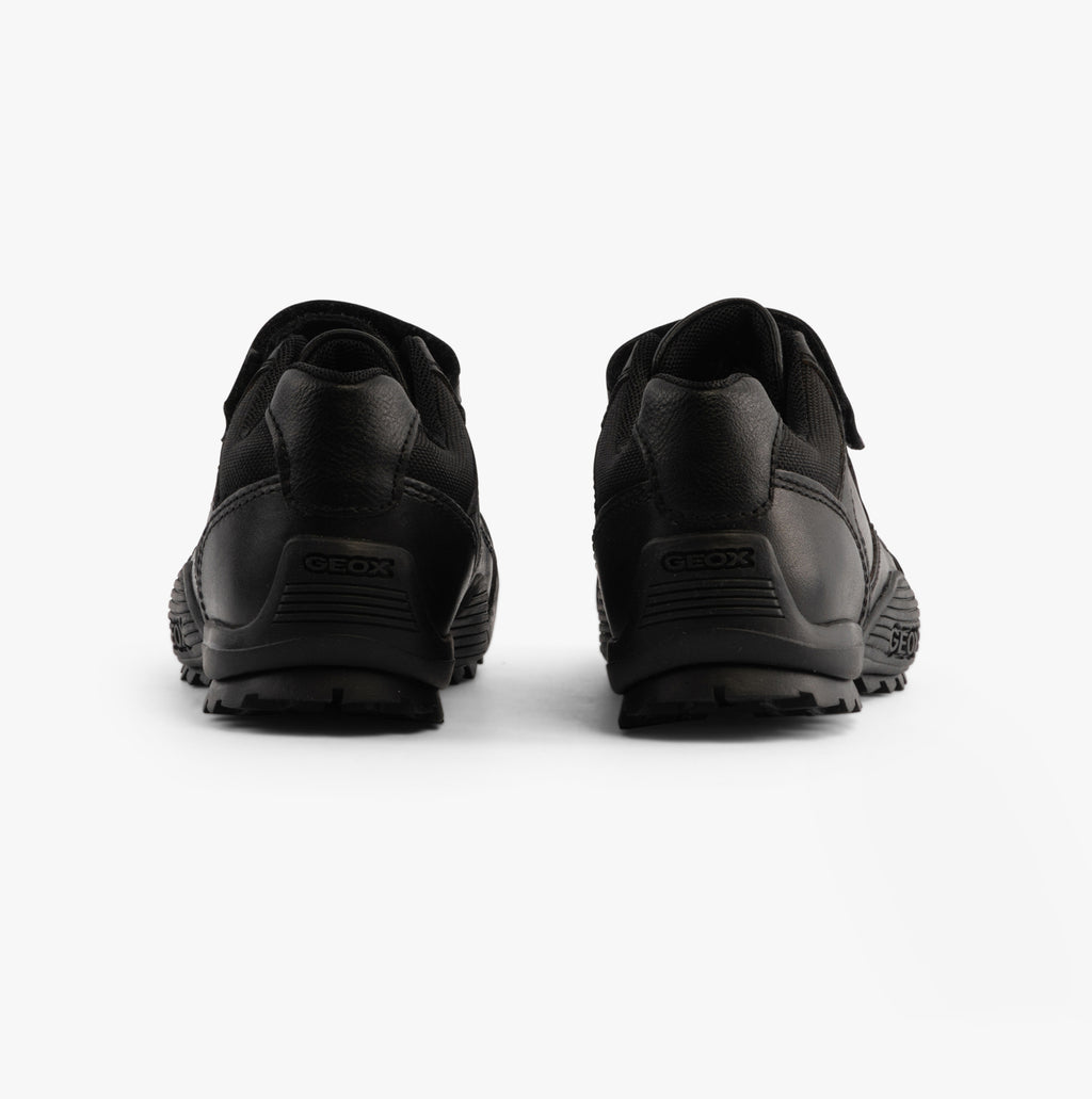 GEOX SAVAGE B Boys Leather Touch Fasten School Shoes Black