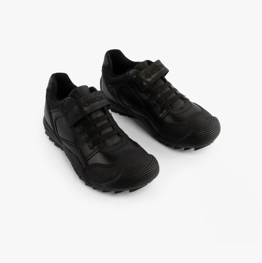 GEOX SAVAGE B Boys Leather Touch Fasten School Shoes Black