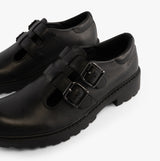 GEOX CASEY D Girls Leather Buckle School Shoes Black
