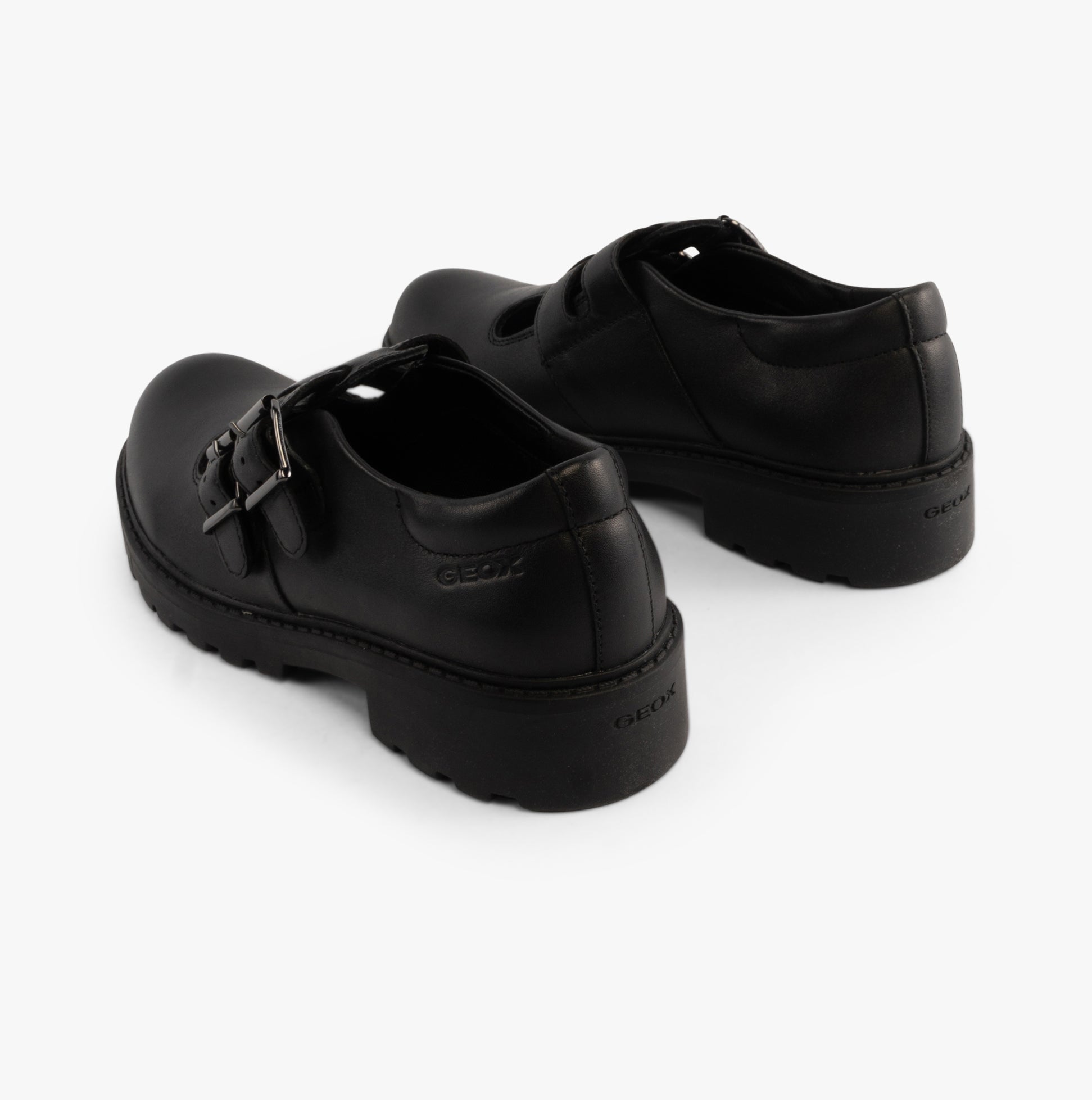 GEOX CASEY D Girls Leather Buckle School Shoes Black