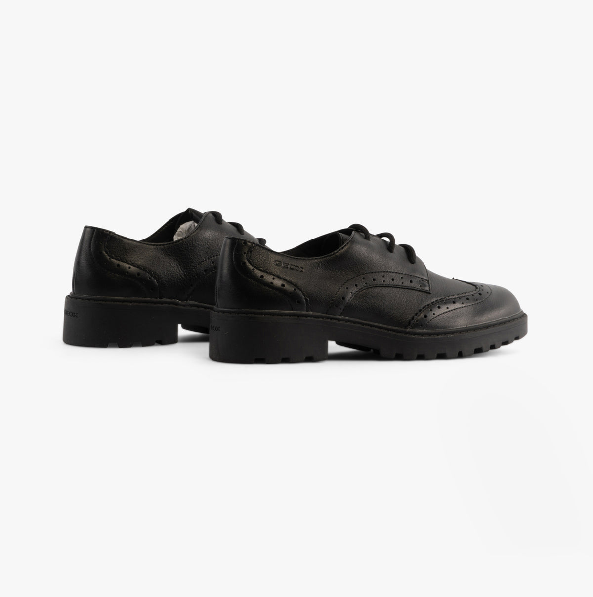 GEOX JR CASEY Girls Leather Brogue School Shoes Black