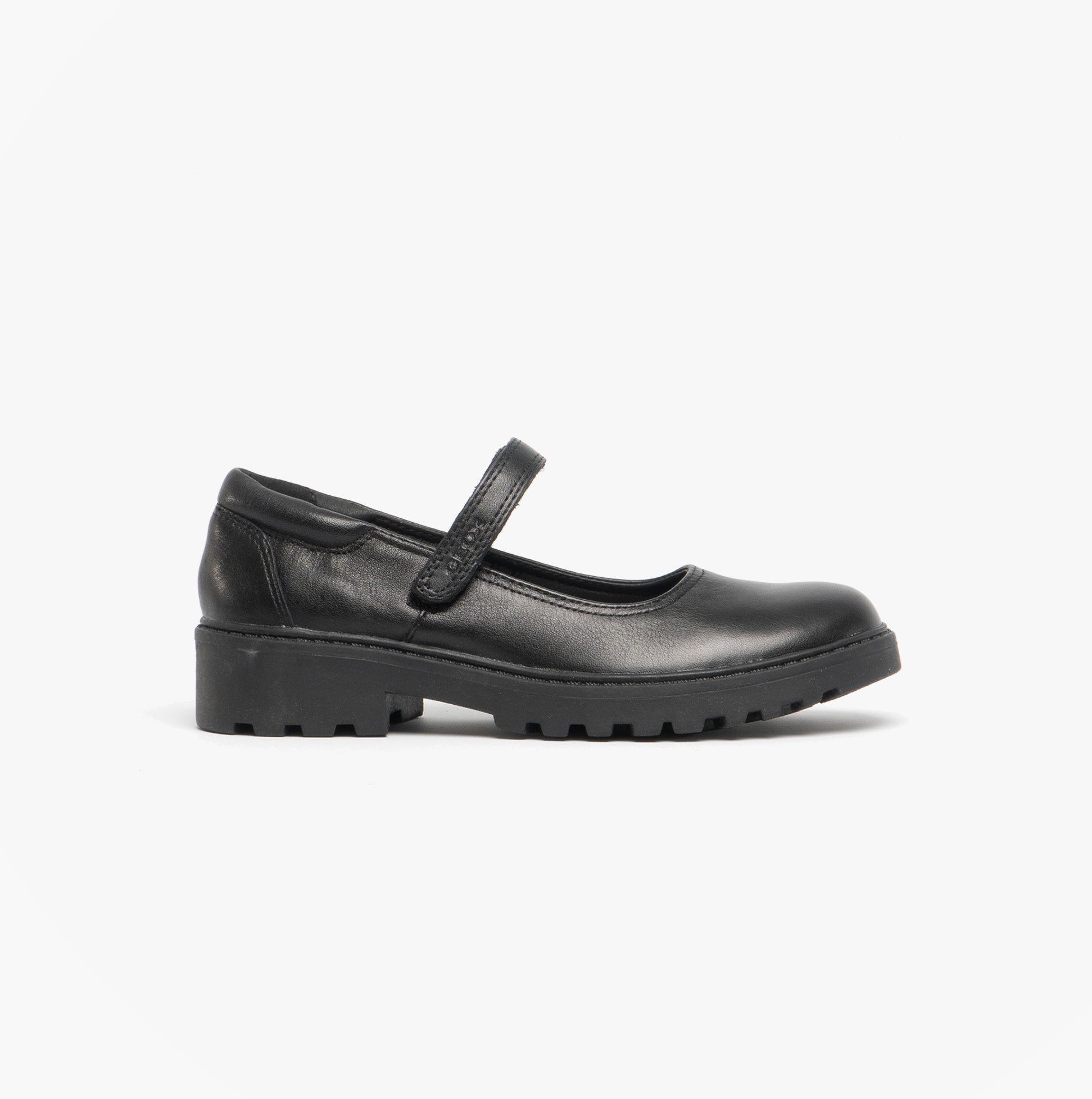 GEOX JR CASEY Girls Matte Black Leather School Shoes