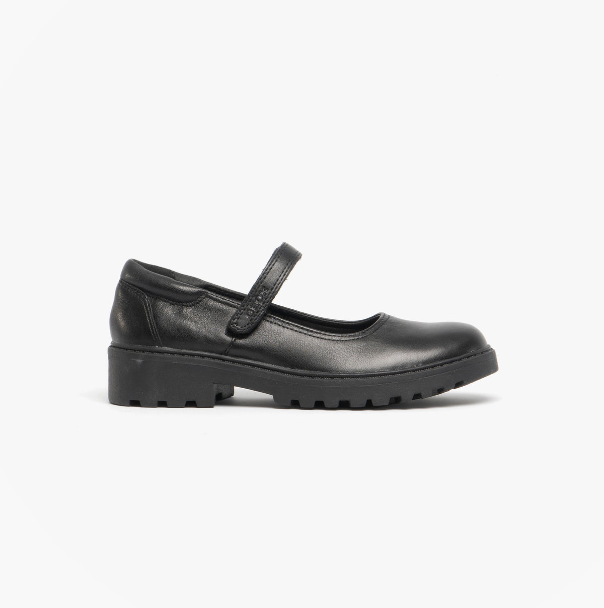 GEOX JR CASEY Girls Matte Black Leather School Shoes